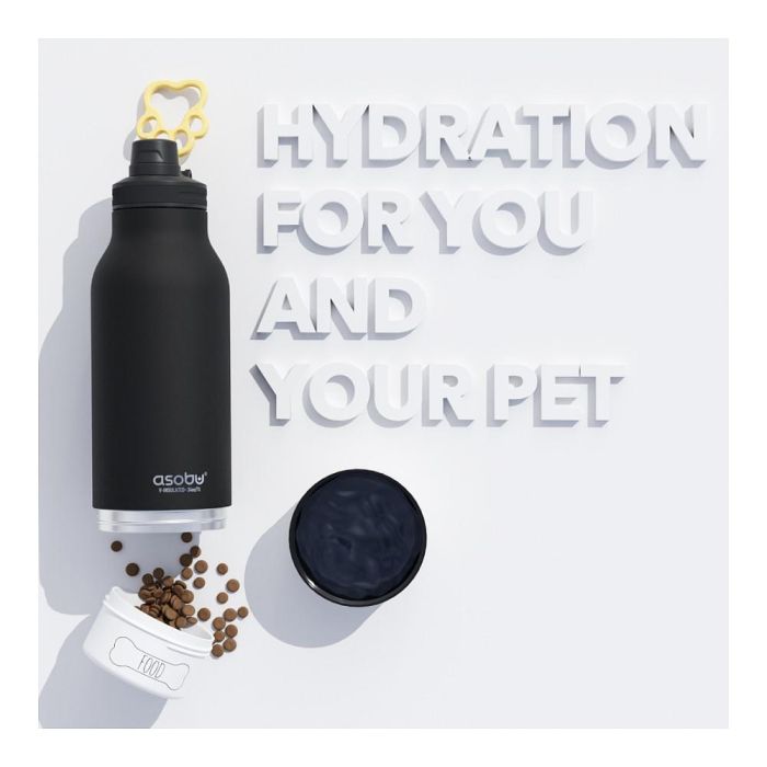 Asobu Buddy - Botella Plegable Acero Inoxidable para Mascotas, 1082 ml, Negra, a Prueba de Fugas, sin BPA