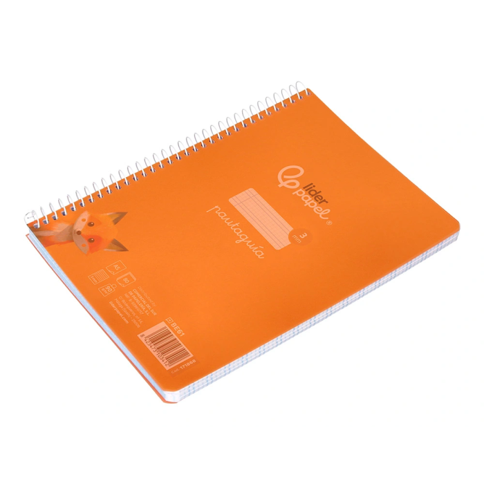 Liderpapel Cuaderno espiral Pautaguía A5, Tapa Plástico, 80 Hojas 90gr, Cuadro Pautado 3mm, Color Naranja 5