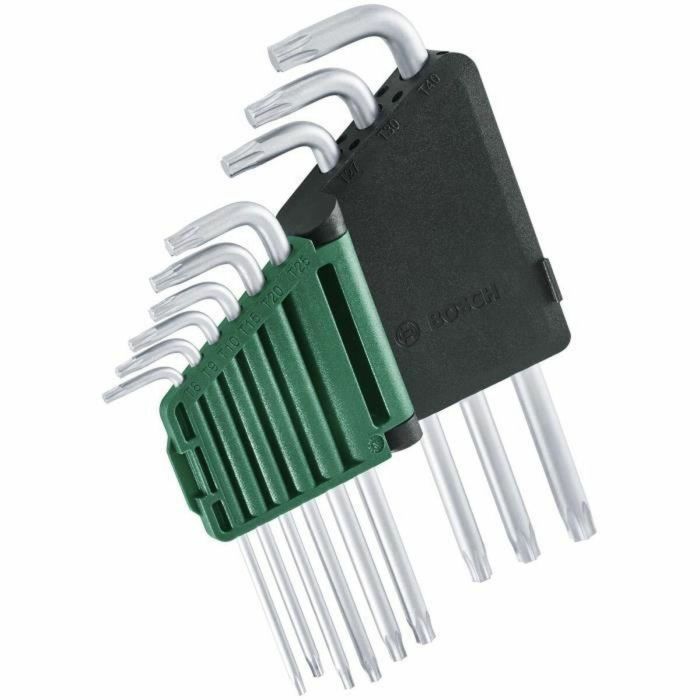 Bosch BOS4053423254112 Juego de Llaves Torx de 9 Piezas TX8-TX40, Acero S2, Lado Largo, Antióxido con Barra de Almacenamiento 2