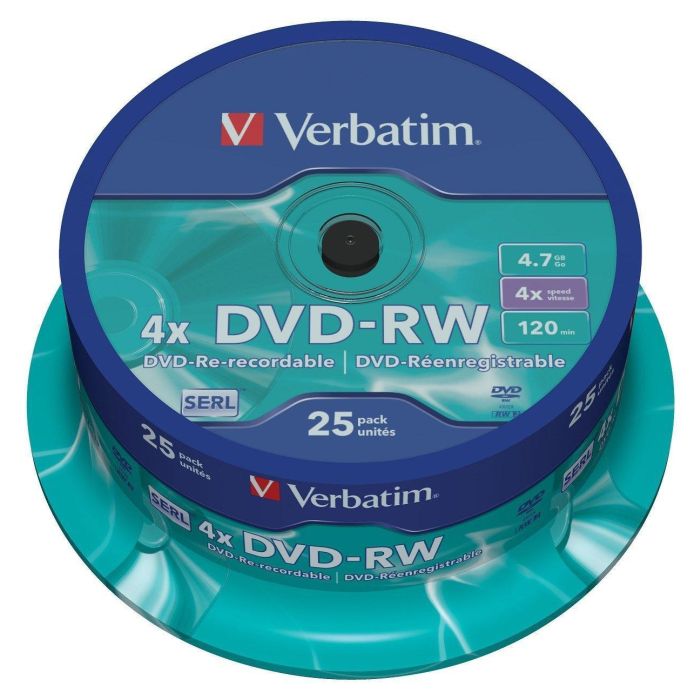 Verbatim Dvd-Rw, 4.7 grb, 4X, 25 Pack Spindle, Superficie Matt Silver Regrabable Verbatim Dvd-Rw, 4.7 grb, 4X, 25 Pack Spindle, Superficie Matt Silver Regrabable