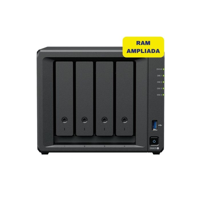 Synology DS925+/32G NAS DiskStation 4 Bahías, 32GB DDR4, 2.5GbE, Formato Torre. Almacenamiento flexible y expansible hasta 180TB.