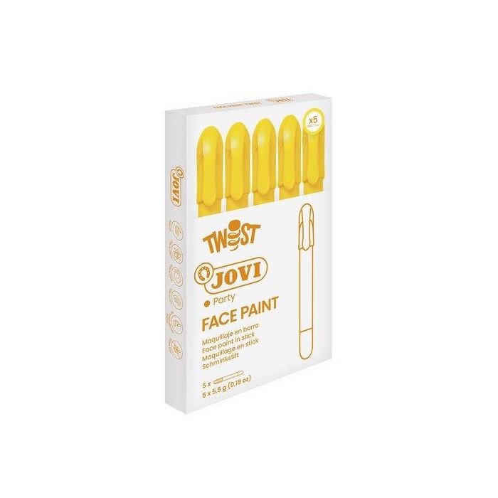 Jovi Barra de Maquillaje Twist Make-Up Amarillo, retráctil, suave y cubriente, 5 unidades para niños +3 años