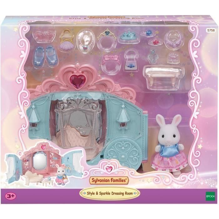 Playset - SYLVANIAN FAMILIES - Vestirse de Princesa - Carruaje y Niña Conejo de Nieve