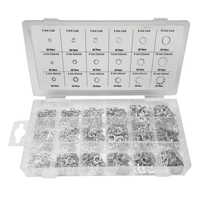 Benson Set 720 arandelas estriadas de acero, varios tamaños 3/4/5/6/8/10mm