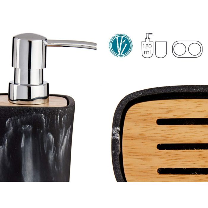 Set de Baño de Plástico y Bambú Negro Berilo - 19x8x20 cm (8 Unidades) 3 Set de Baño de Plástico y Bambú Negro Berilo - 19x8x20 cm (8 Unidades) 3