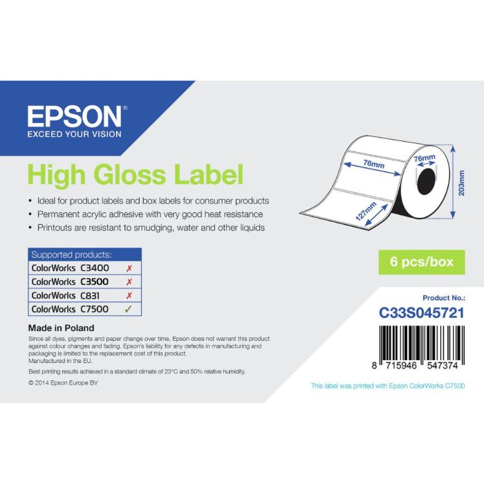 Etiquetas para Impresora Epson C33S045721 Blanco Brillante (1 unidad) 3 Etiquetas para Impresora Epson C33S045721 Blanco Brillante (1 unidad) 3
