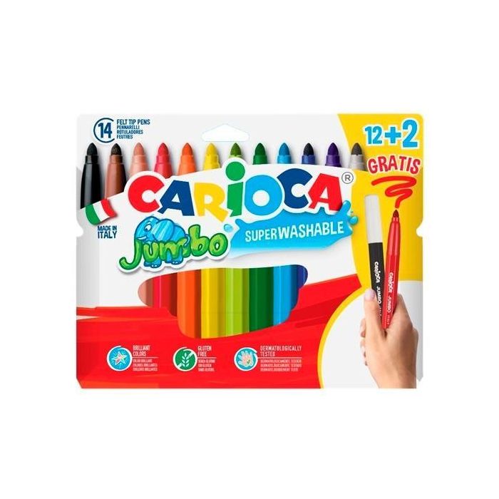 Carioca Rotuladores Jumbo Super Lavables C-Surtidos Estuche 12+2 Ud Gratis