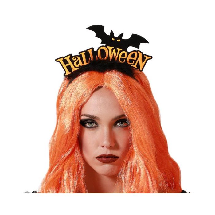 Diadema Halloween con Letras y Murciélago Negro y Naranja