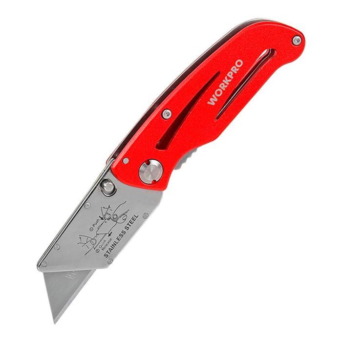 Workpro Navaja Multiusos Plegable con Cambio Rápido de Cuchilla Mecanismo Patentado Mango Aluminio Clip