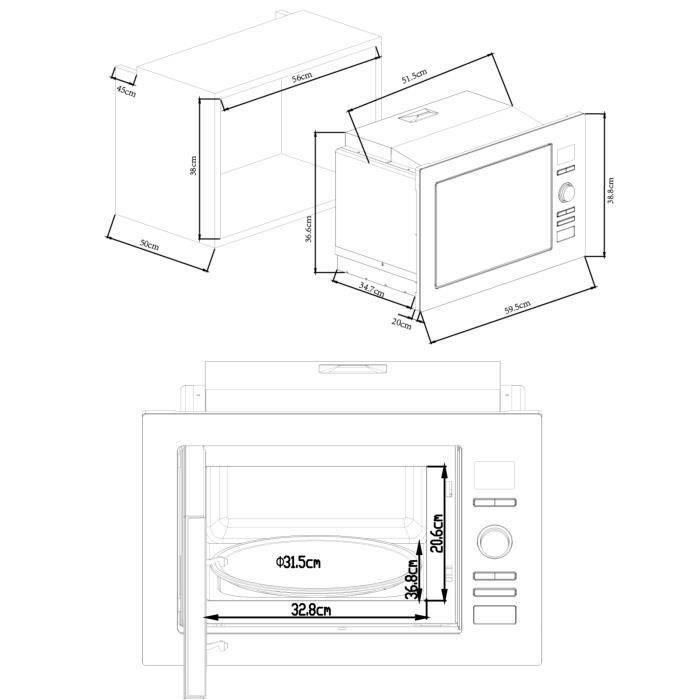 Continental Edison CEMO25GEB2 Microondas Grill Empotrado 25L 900W / Grill 1000W Negro L59.5xH38.8xP40cm 3 Continental Edison CEMO25GEB2 Microondas Grill Empotrado 25L 900W / Grill 1000W Negro L59.5xH38.8xP40cm 3