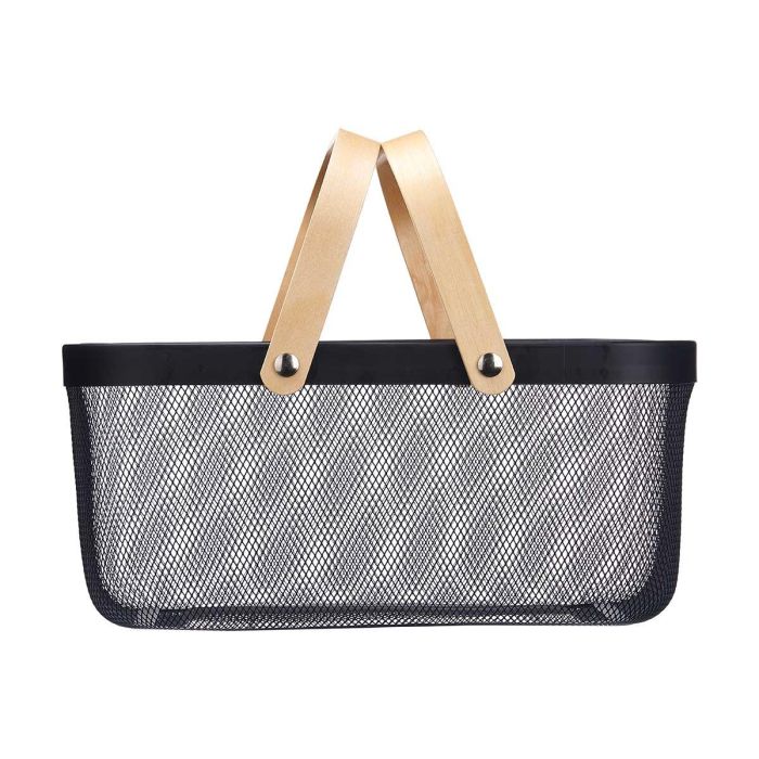 Cesta Malla 2 Asas Madera Rectangular Negro Kinvara 42.5x18x26.5 cm (6 Unidades) 2 Cesta Malla 2 Asas Madera Rectangular Negro Kinvara 42.5x18x26.5 cm (6 Unidades) 2