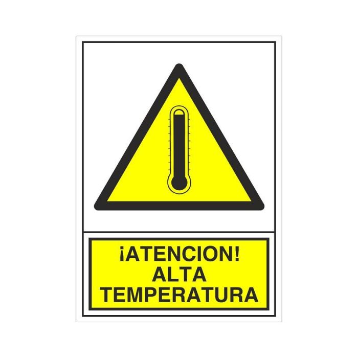 DUVER 376 Señal de Seguridad Adhesiva ¡Atención! Alta Temperatura - Dimensiones 105x74 mm