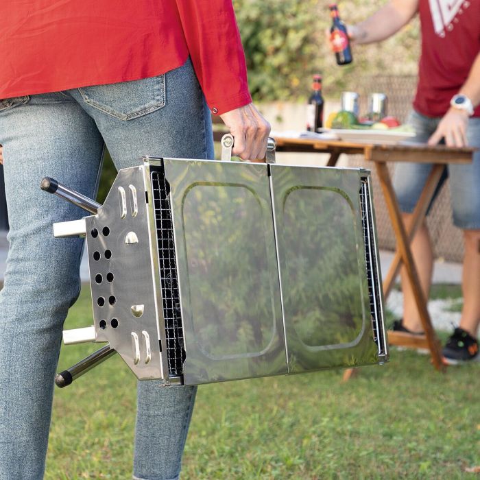 Barbacoa Plegable de Acero Inoxidable para Carbón ExelQ InnovaGoods 12 Barbacoa Plegable de Acero Inoxidable para Carbón ExelQ InnovaGoods 12