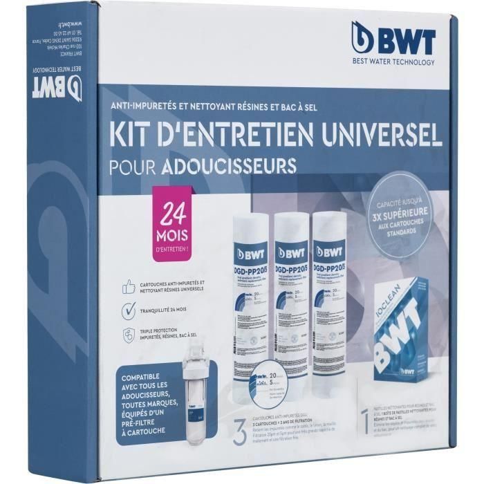 Kit de mantenimiento para descalcificador de agua - BWT - Kit universal - 3 cartuchos + 1 paquete de pastillas de limpieza - 24 meses / 2 años de mantenimiento 0 Kit de mantenimiento para descalcificador de agua - BWT - Kit universal - 3 cartuchos + 1 paquete de pastillas de limpieza - 24 meses / 2 años de mantenimiento 0
