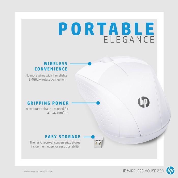 HP Ratón Inalámbrico 220 (Blanco Nieve) - Ratón Inalámbrico de Viaje, Diseño Elegante y Batería de Larga Duración