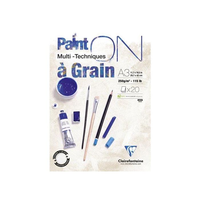Bloc De Dibujo Clairefontaine Paint On Multitecnicas Encolado Con Grano A3 250G 20H (Set de 2)