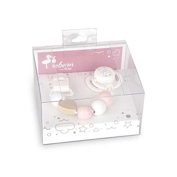 Set chupete c/cadena de piezas de madera y pinza blanca 4