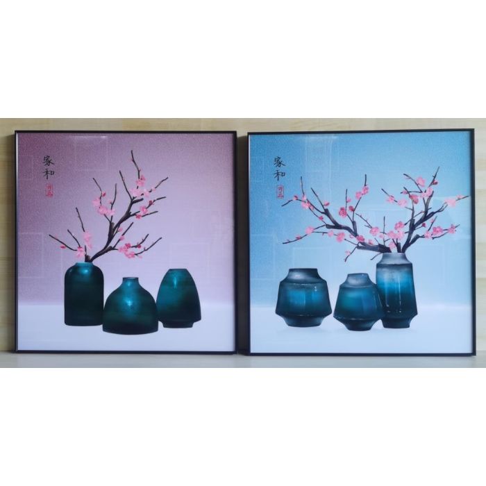 Cuadro Oriental DKD Home Decor Rosa Verde 3 x 80 x 80 cm (2 Unidades)