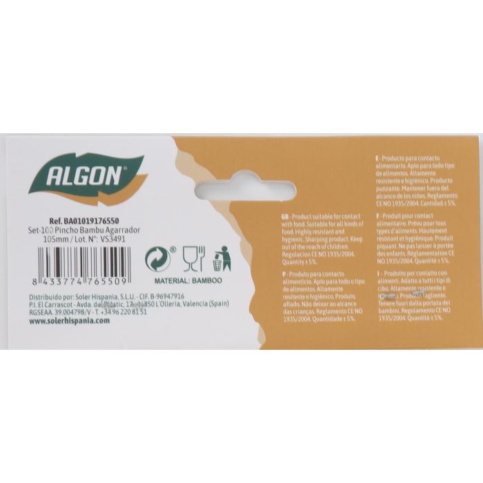 Set de 100 pinchos de bambú agarrador 105 mm - Algon (18 Cajas) 6 Set de 100 pinchos de bambú agarrador 105 mm - Algon (18 Cajas) 6