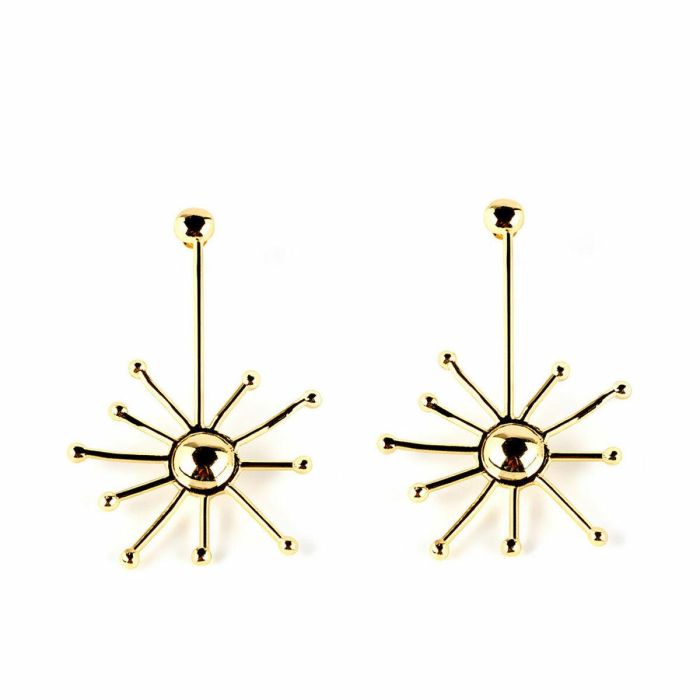 Shabama Pendientes SUN Oro brillo. Diseño abstracto Sol, geométrico con relieve y líneas. Estilo atrevido y juvenil para Mujer (5x4 cm).