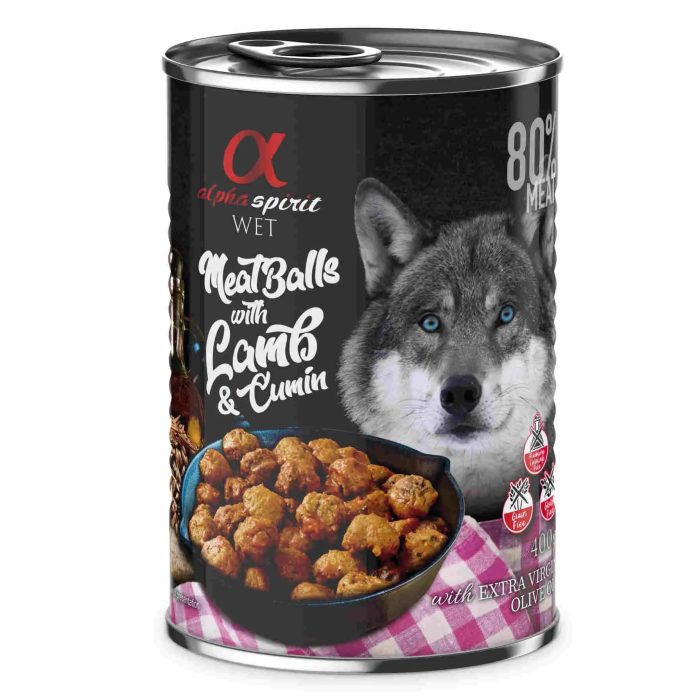 Alpha Spirit Alimento Húmedo para Perros Adultos Albóndigas de Cordero y Comino Caja 6x400 gr