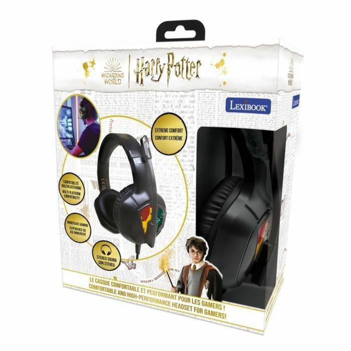 LEXIBOOK Auriculares Gaming Harry Potter Multiplataforma para PC, Tablet, Smartphone, PS y Xbox | Conexión Dual USB y Aux-in | Sonido Estéreo 1