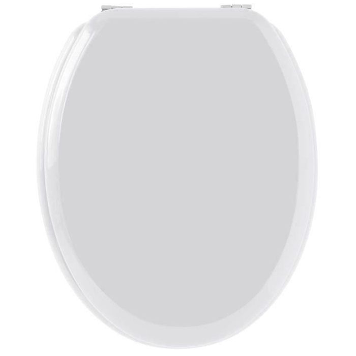 Gelco Tapa Asiento de Inodoro de Madera Moldeada Blanco Brillante con Bisagras de Metal Cromado