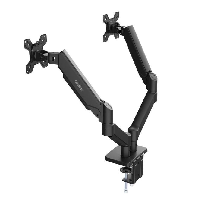 Coolbox Soporte para 2 Monitores Hasta 32 Pulgadas, Acero y Plástico, Negro Mate, Compatibilidad VESA 75x75 y 100x100, Sistema Neumático 1