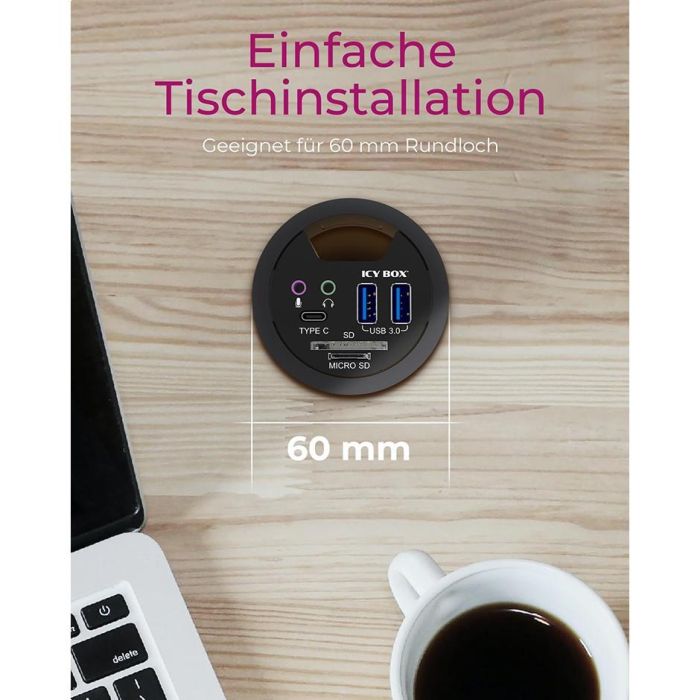 HUB Tisch-Hub mit 2 Kartenlesern. Audio Ein-/Ausgang. Ladefunktion und LED ICY BOX 10