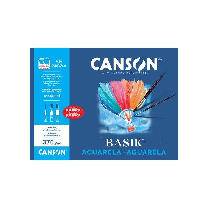 Canson Papel para Acuarela y Témpera Basik 6 Hojas + 20% Gratis 24x32 cm