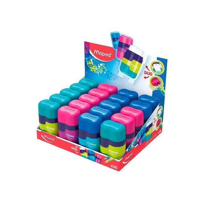 Maped Connect Duo Soft Afilaborra Goma de borrar 2 Agujeros Colores Surtidos Expositor 20U