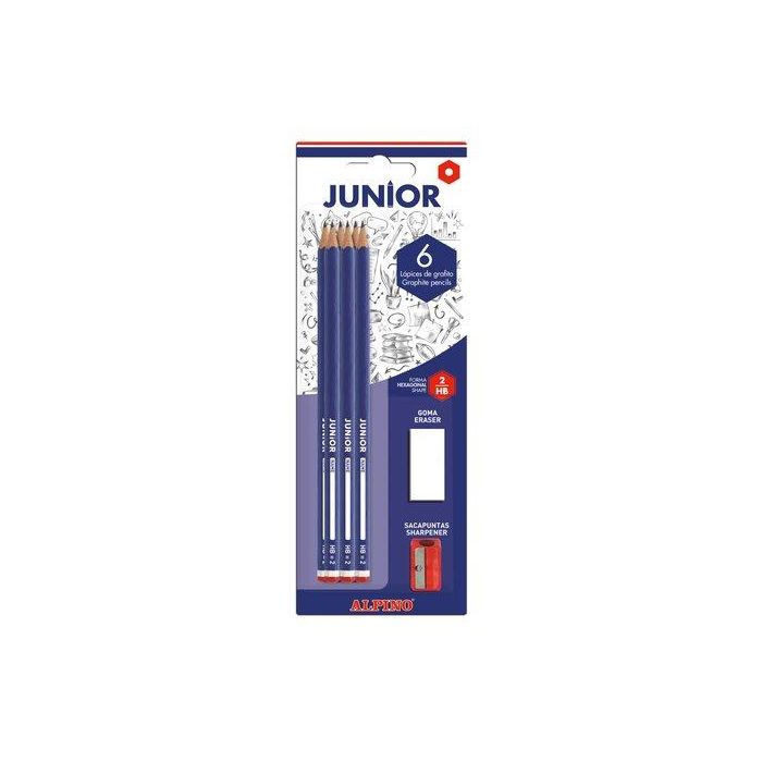 Lapiz De Grafito Alpino Junior - Hb Blister De 6 Con Goma Y Afila