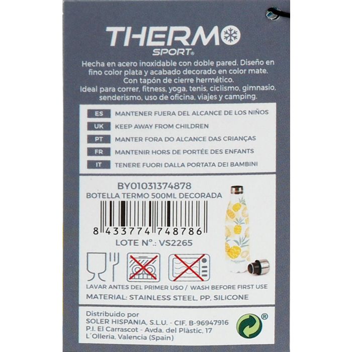 Thermosport Botella Termo 500Ml Decorada 7.5x27cm (6 Unidades)