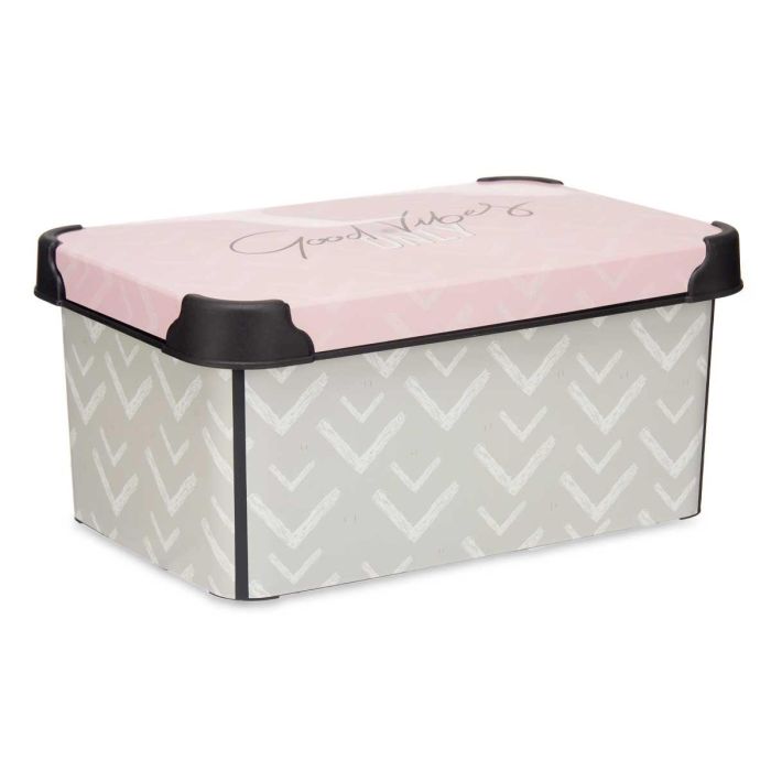 Kipit Caja Plástico 5L Estampado Vibes Rosa 19x13.5x29.5cm (Set de 12) 1