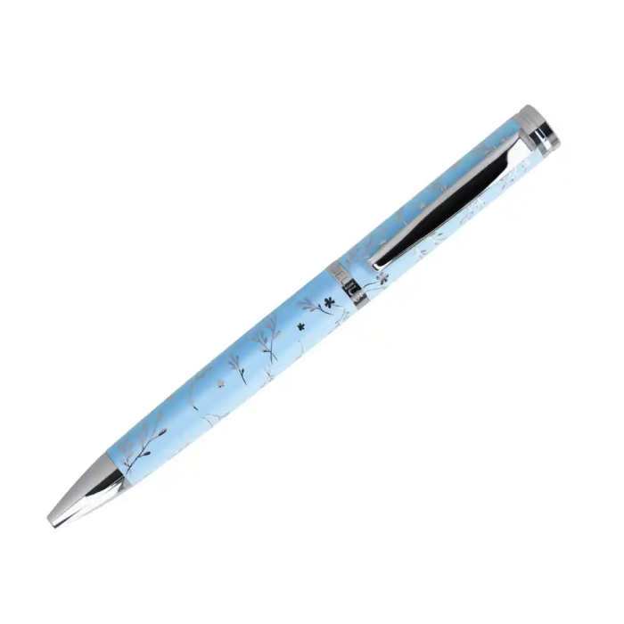 Belius Boligrafo Bella Aluminio Azul Celeste Diseño Plateado Relieve Tinta Azul Caja de Diseño 4