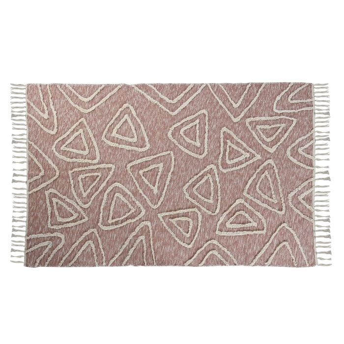 DKD Home Decor Alfombra Urban Algodón y Poliéster Rosa y Blanco 180x120 cm 1300 gsm con Flecos