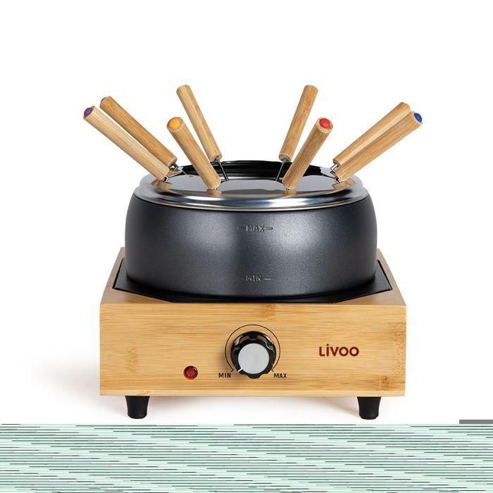 Livoo DOC287 Set Fondue Eléctrica 800W, 2L, 8 Personas, Termostato Regulable, Olla Antiadherente sin PFAS