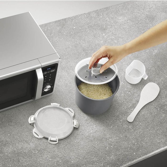 Metaltex Cocedor de arroz y cereales para microondas, 2.2L, 20.5x17x16cm, incluye dosificador y espátula 3