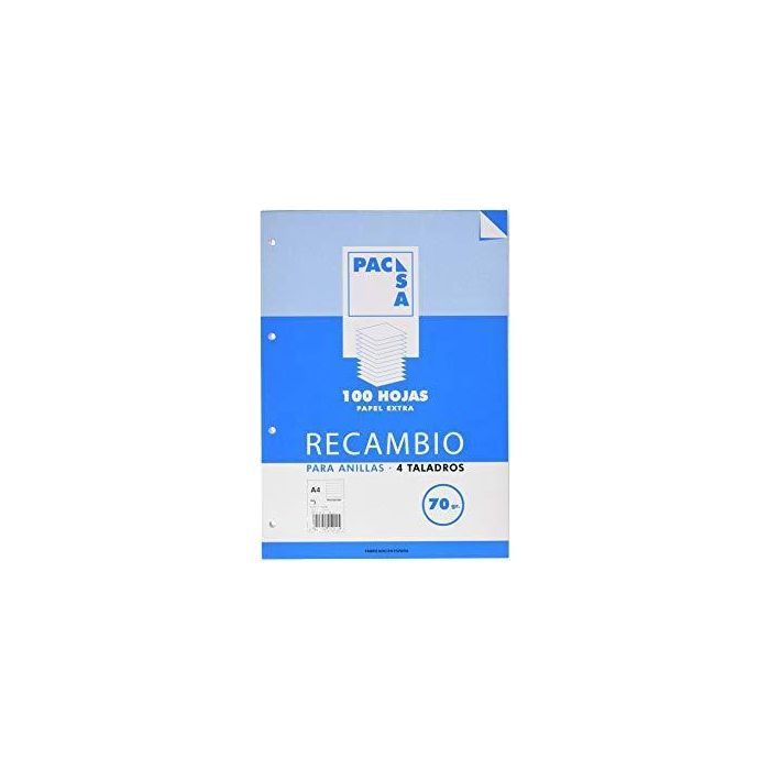 Pacsa Recambio 100H A4 70 gr 4x4 mm 4 Taladros Papel Extra Pacsa Recambio 100H A4 70 gr 4x4 mm 4 Taladros Papel Extra