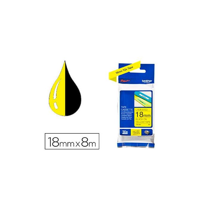 Brother Cinta Rotuladora Laminada Amarillo Sobre Negro De 18 mmx8M