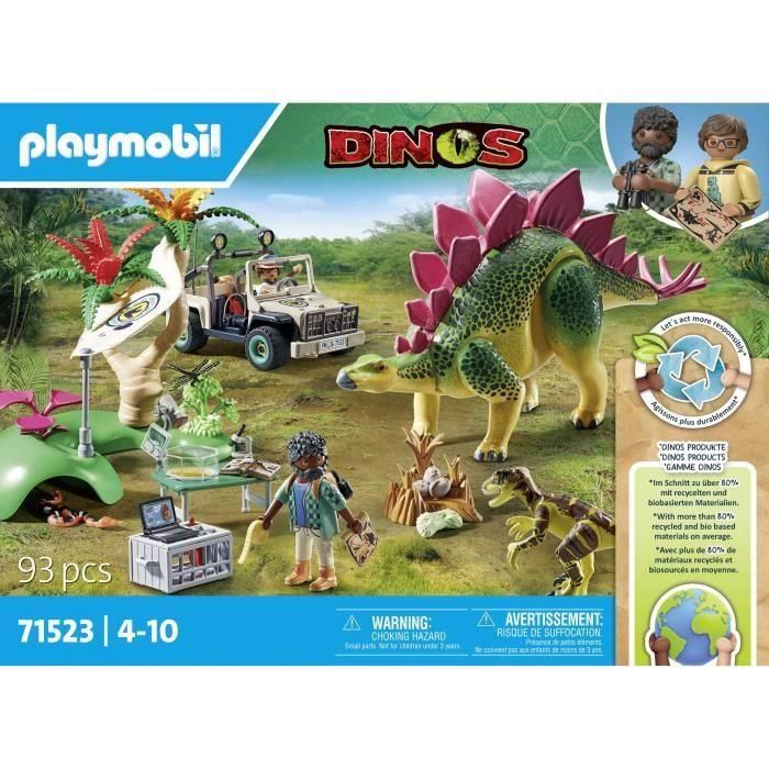 PLAYMOBIL 71523 Campamento de Investigación con Dinosaurios, Estegosaurio y Deinoychus, Vehículo Todoterreno, Juguete +4 años 3