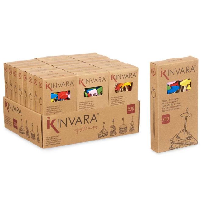 Set 30 Brochetas Comida Surtidos Kinvara 8.5x16x2.5 cm Bambú Colores Variados (48 Unidades) 2
