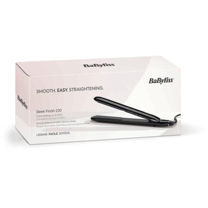 BaByliss ST255E Plancha de Pelo Smoother Sleek Finish, Placas Cerámica Turmalina 25x95mm, 3 Temperaturas hasta 230°C, Multivoltaje 1