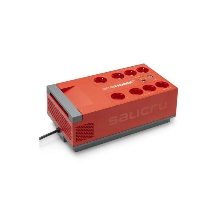 SALICRU 693DA000003 SAI/UPS 1000VA SPS HOME+ Line Interactive, 8 Tomas con AVR, Protección Sobretensiones, USB-C, Función Master-Slave, Batería Reemplazable, Software, Color Rojo