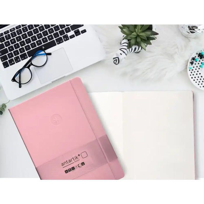 Antartik Cuaderno A4 Tapa Dura, 100 Hojas Lisas, Rosa Pastel, Gomilla, Marca Antartik Notes 9