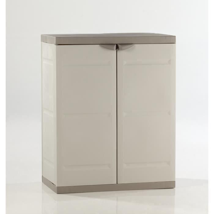 Plastiken Armario bajo TITANIO 2 puertas con estantes, de resina para interior y exterior, 70x44x88 cm Beige/Gris Pardo