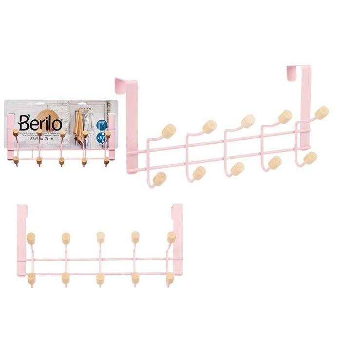 Percha Metal 10 Ganchos Madera Rosa Berilo 35X17CM (6 Unidades) Percha Metal 10 Ganchos Madera Rosa Berilo 35X17CM (6 Unidades)