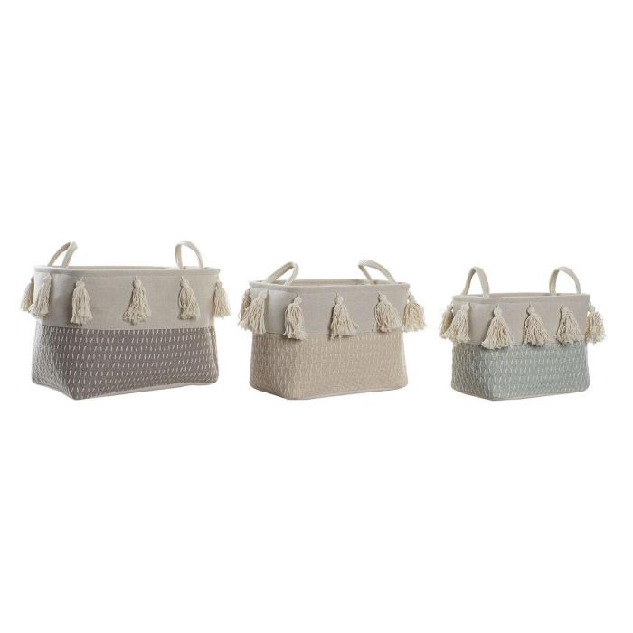 Cesta DKD Home Decor Beige Gris 30 x 30 x 40 cm Set de 3