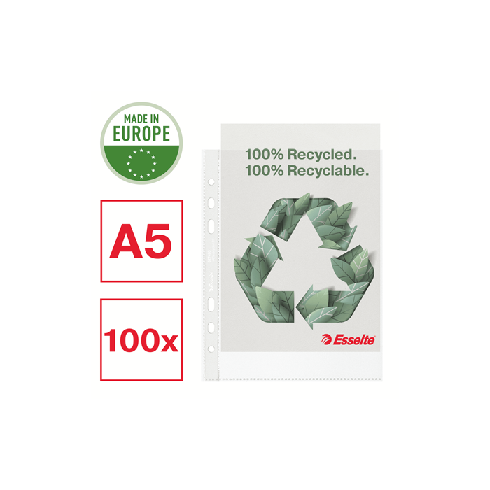 Esselte 627495 Caja 100 Fundas Polipropileno Multitaladro Reforzada Piel A5 Recycle 70 Micras 2