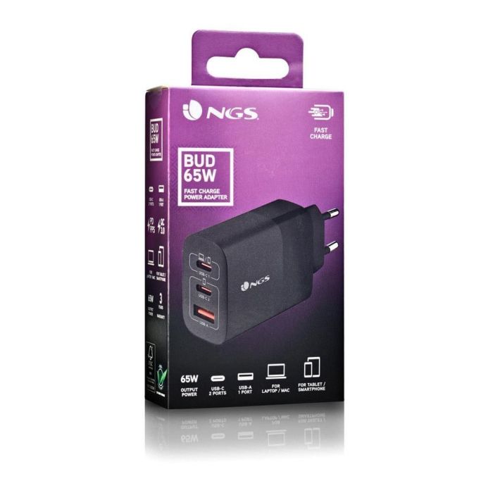 NGS BUD65W Cargador de Pared GaN 65W - 2xUSB-C PD PPS y 1xUSB-A QC 3.0 para Carga Rápida de Smartphones, Tablets y Portátiles 5 NGS BUD65W Cargador de Pared GaN 65W - 2xUSB-C PD PPS y 1xUSB-A QC 3.0 para Carga Rápida de Smartphones, Tablets y Portátiles 5